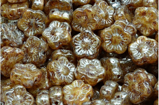 サンセットフラワービーズ、R0021 トラバーチン シルバーグレー (R0021-86800-34301)、ガラス、チェコ共和国