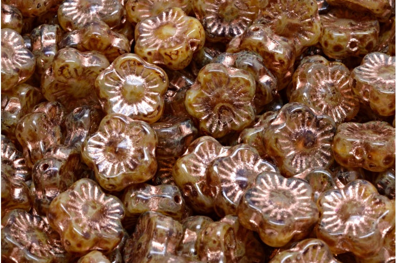 サンセットフラワービーズ、R0021 トラバーチン銅張り（R0021-86800-54307）、ガラス、チェコ共和国