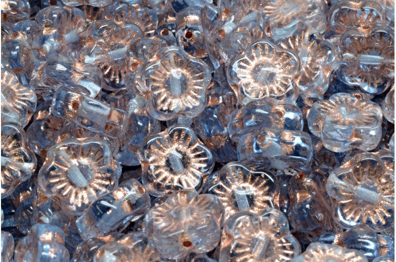 Sunset Flower Beads, Transparent Blue Copper Lined (30010-54307), Glass, Czech Republic