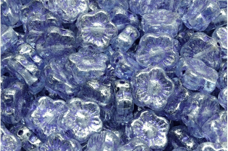 日落花珠，透明蓝色 43810 银灰色 (30010-43810-34301)，玻璃，捷克共和国
