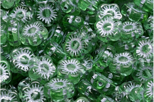 Sunset Flower Beads, Transparent Green Silver Lined (50500-54301), Glass, Czech Republic