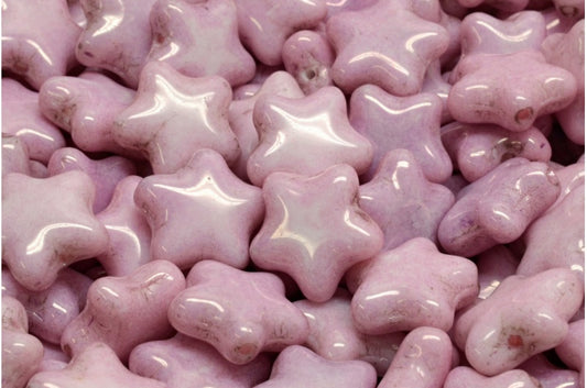 Flat Star Beads, White Luster Lila (02010-14494), Glass, Czech Republic