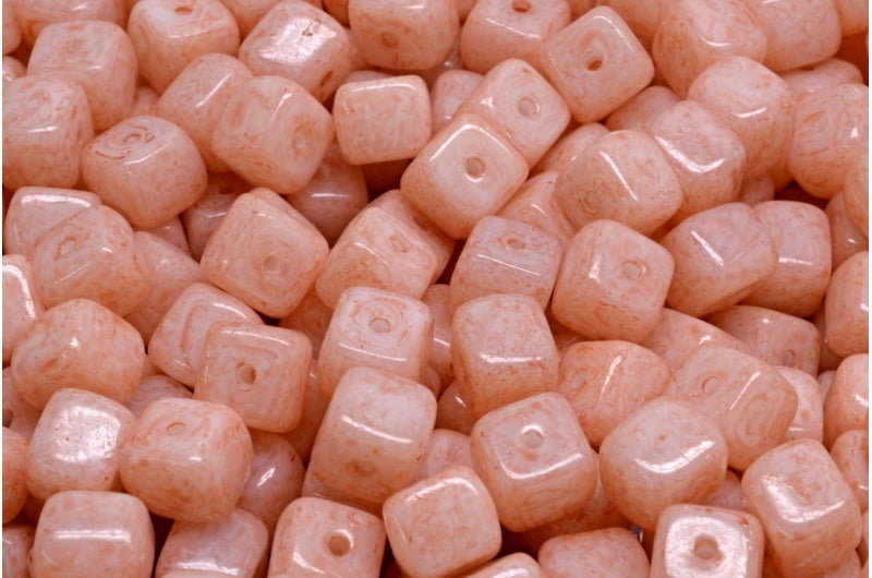 Cube Beads, White Light Pink Peach (02010-34305), Glass, Czech Republic