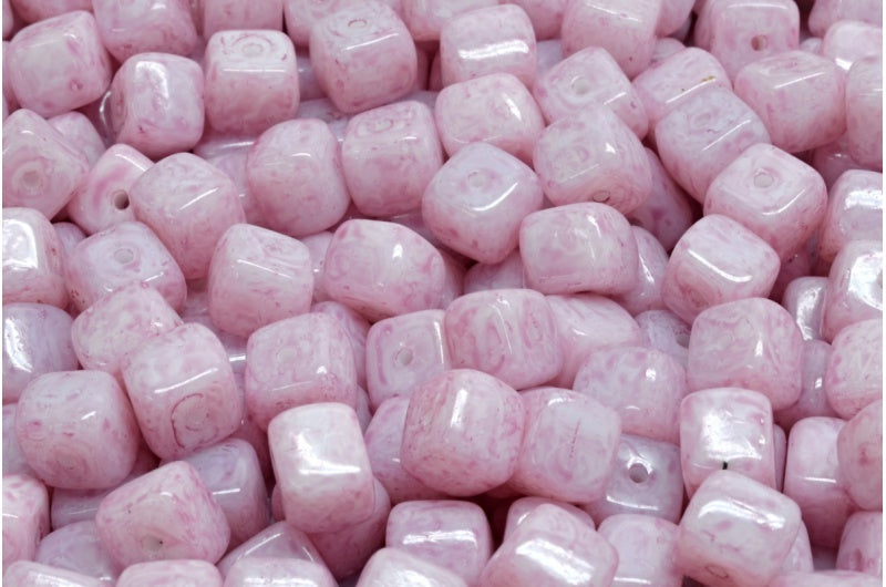 Cube Beads, White Light Fuchsia Pink (02010-34306), Glass, Czech Republic