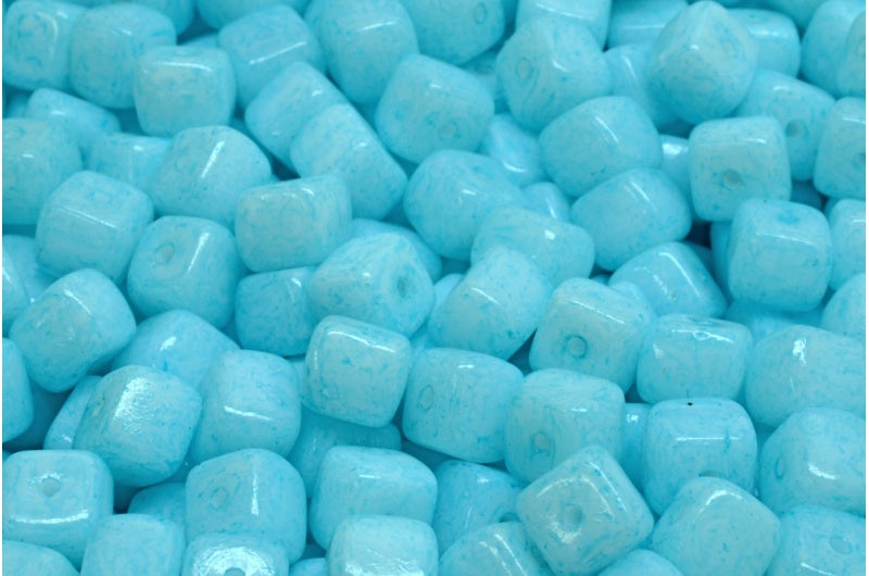 Cube Beads, White Light Aqua Blue (02010-34308), Glass, Czech Republic