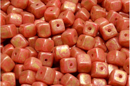 Cube Beads, White 84304 Gold Splash (02010-84304-86720), Glass, Czech Republic