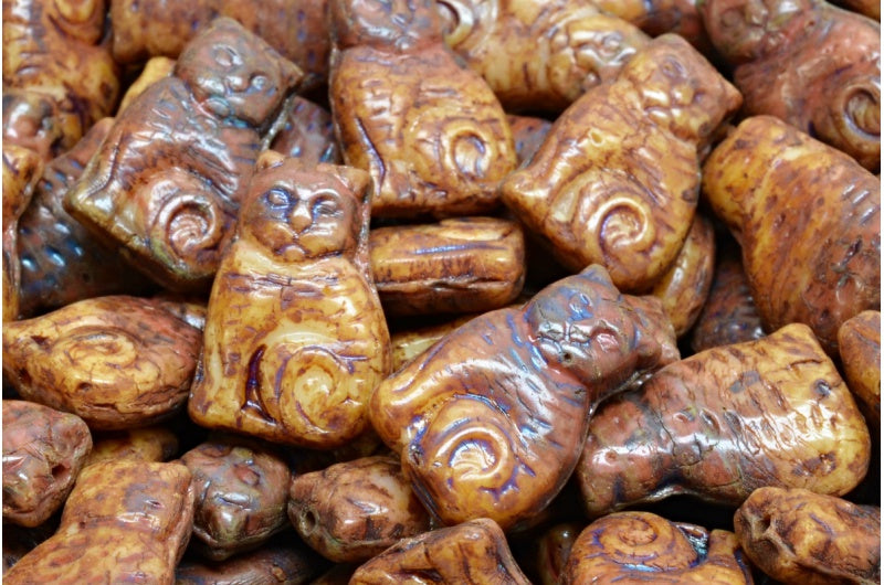 Cat beads, R1741 Travertin (R1741-86800), Glass, Czech Republic