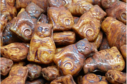 Cat beads, R1741 Travertin (R1741-86800), Glass, Czech Republic