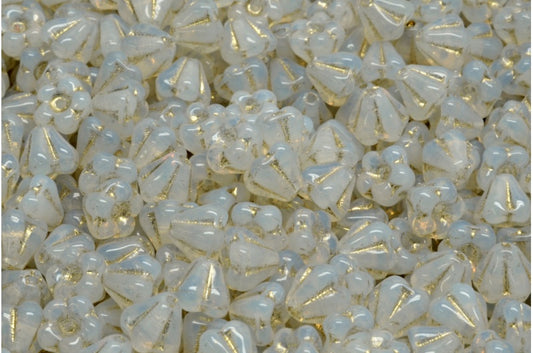 ベルフラワービーズ、オパールホワイトゴールドライニング（01000-54302）、ガラス、チェコ共和国