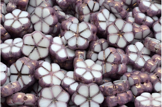 OUTLET 10 grams Table Cut Garland Flower Beads, Opal White 83529 Bronze (01000-83529-14415), Glass, Czech Republic