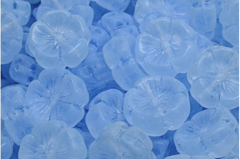 OUTLET 10 grams Hawaiian Flower Beads, 14 x 14 mm, Transparent Blue (30010), Glass, Czech Republic