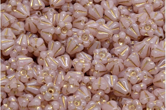 Bell Flower Beads, White Gold Lined Light Pink (02010-54302-34304), Glass, Czech Republic