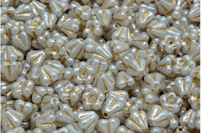Bell Flower Beads, White Gold Lined Silver Gray (02010-54302-34301), Glass, Czech Republic