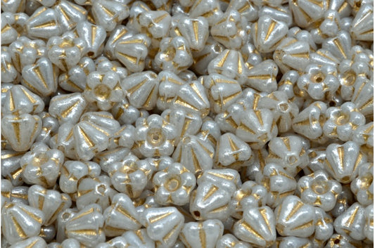Bell Flower Beads, White Gold Lined Silver Gray (02010-54302-34301), Glass, Czech Republic