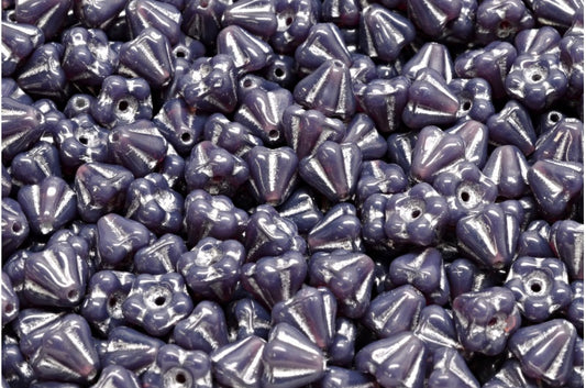 Bell Flower Beads, Opal Dark Lavender Silver Lined (21010-54301), Glass, Czech Republic