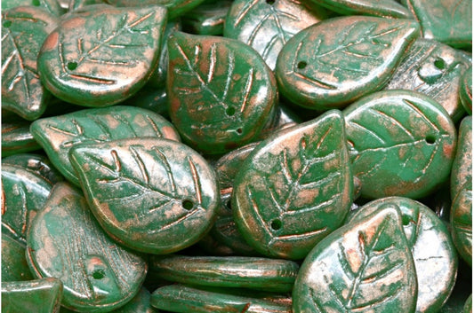 Apple Leaf Beads, Opal Milk Green 86750 (52120-86750), Glass, Czech Republic