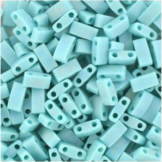 ミユキ ティラ/ハーフティラ/クォーターティラ 2穴ビーズ マット不透明ターコイズAB (HTL0412FR) ガラス製 日本製