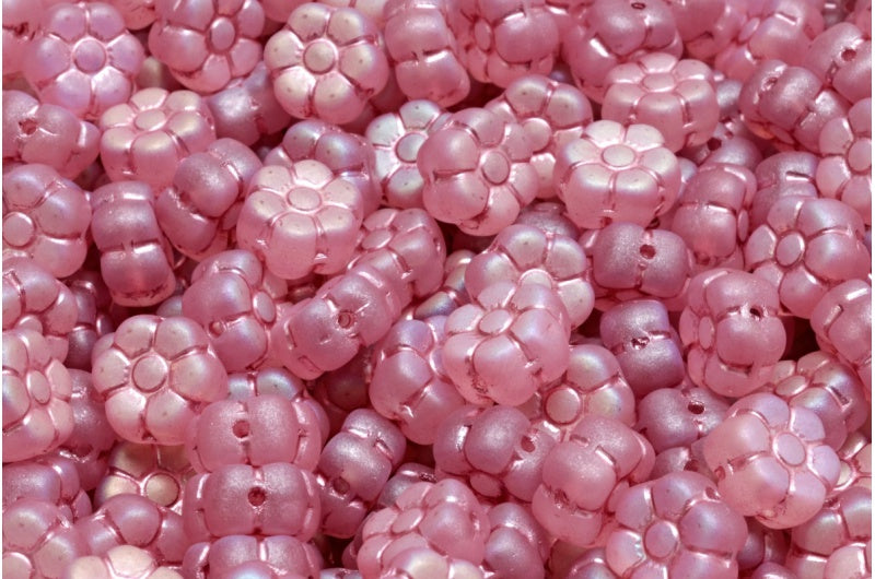 フラットフラワービーズ、クリスタルマットABフル（2Xサイド）ピンクライン（00030-84100-28703-54321）、ガラス、チェコ共和国