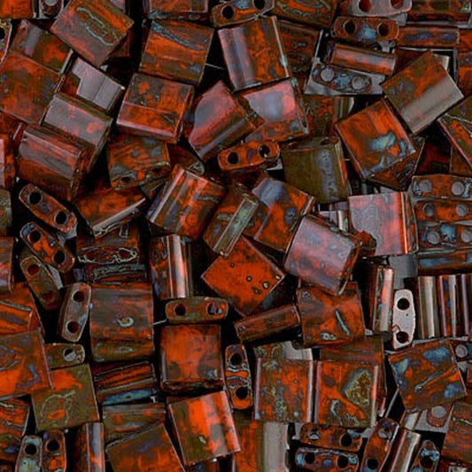 Miyuki Tila / Half Tila / Quater Tila 2-hole Beads, Picasso Opaque Orange (TL4520), Glass, Japan