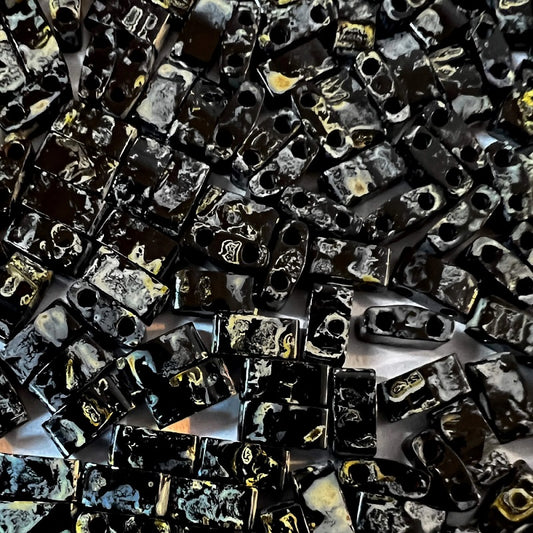 Miyuki Tila / Half Tila / Quater Tila 2-hole Beads, Picasso Opaque Smoky Black Matte (HTL4511), Glass, Japan
