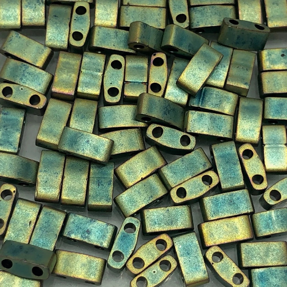 ミユキティラ/ハーフティラ/クォーターティラ 2穴ビーズ、マットメタリックパティーナアイリス（HTL2008）、ガラス、日本製