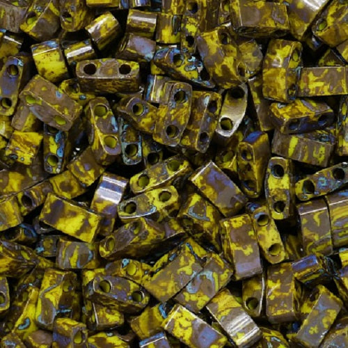 Miyuki Tila / Half Tila / Quater Tila 2-hole Beads, Picasso Opaque Yellow (HTL4519), Glass, Japan