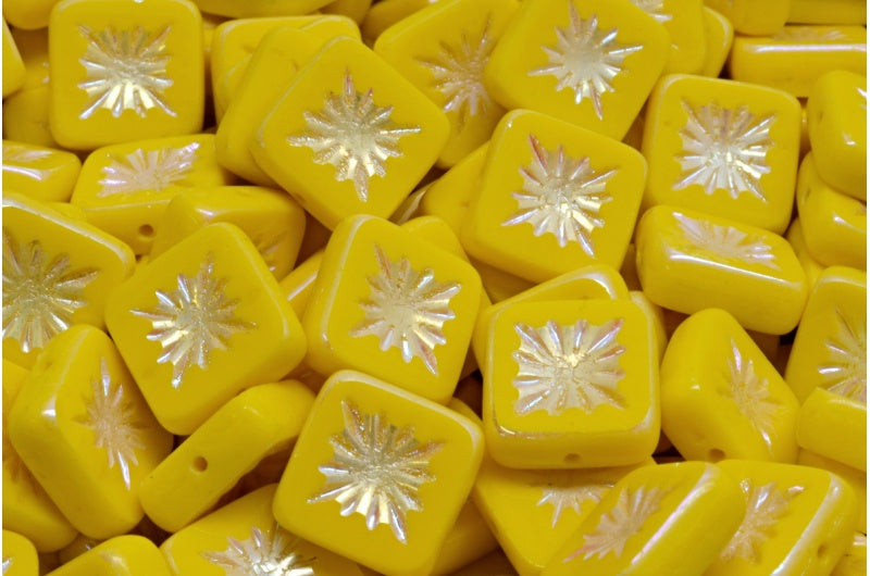 Table Cut Square Kiwi Beads, Yellow Ab Full (2X Side) (83120-28703), Glass, Czech Republic