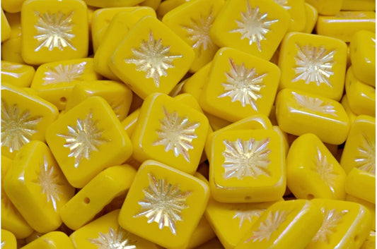 Table Cut Square Kiwi Beads, Yellow Ab Full (2X Side) (83120-28703), Glass, Czech Republic