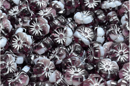 マロウフラワー、ミックスクリスタル ラベンダー シルバーライン (06208-54301)、ガラス、チェコ共和国