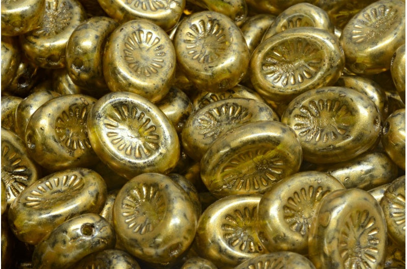 Kiwi Beads, Transparent Green Gold Splash (50230-86720), Glass, Czech Republic