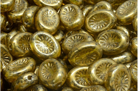 Kiwi Beads, Transparent Green Gold Splash (50230-86720), Glass, Czech Republic