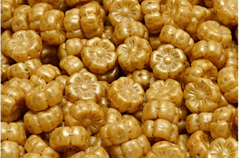 Mallow Flower, White 84301 Gold Splash (02010-84301-86720), Glass, Czech Republic