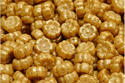 Mallow Flower, White 84301 Gold Splash (02010-84301-86720), Glass, Czech Republic