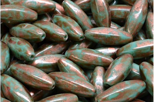 剥がしたオリーブビーズ、ターコイズ 86750 (63130-86750)、ガラス、チェコ共和国