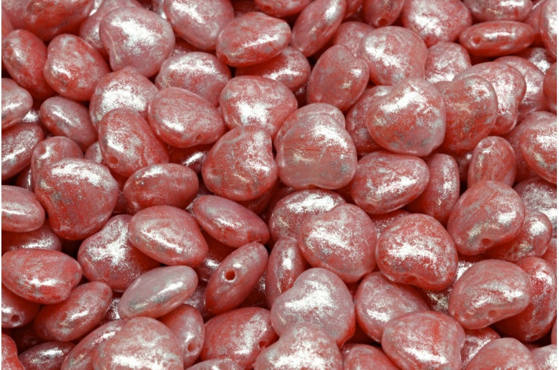 ハートビーズ、ホワイトレッドシルバーグレー（R2932-34301）、ガラス、チェコ共和国