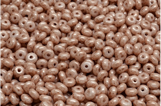 奥特莱斯 10 克 Rondelle Druck 珠子，2.5 x 4 毫米，白色蛋白石粉红米色 (02020-34303)，玻璃，捷克共和国