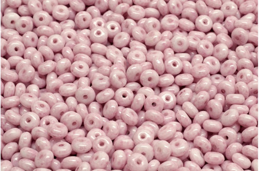 奥特莱斯 10 克 Rondelle Druck 珠子，2.5 x 4 毫米，白色蛋白石浅紫红色 (02020-34306)，玻璃，捷克共和国