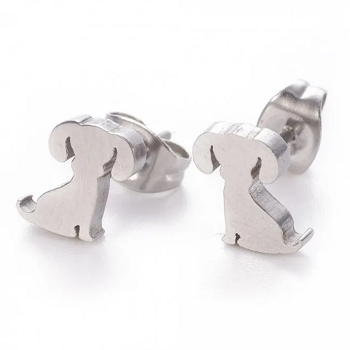 Stud Earring Dog, 7 x 8 mm, Stainless Steel 304