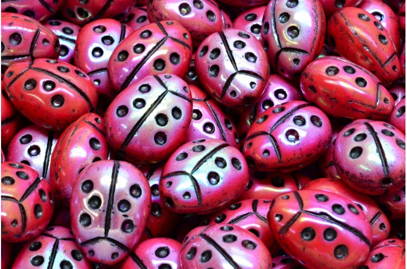 Ladybird Beads, Red Ab Full (2X Side) 43815 (93180-28703-43815), Glass, Czech Republic