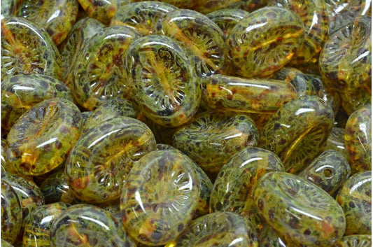 Kiwi Beads, Crystal Travertin Light Green (00030-86800-34310), Glass, Czech Republic