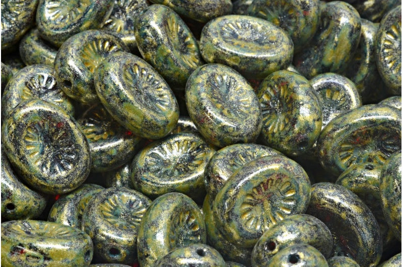 Kiwi Beads, Ruby Red Travertin Light Yellow (90080-86800-34302), Glass, Czech Republic