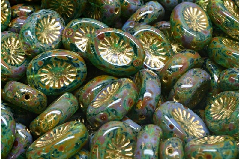 Kiwi Beads, Transparent Aqua Travertin Gold Lined (60120-86800-54302), Glass, Czech Republic