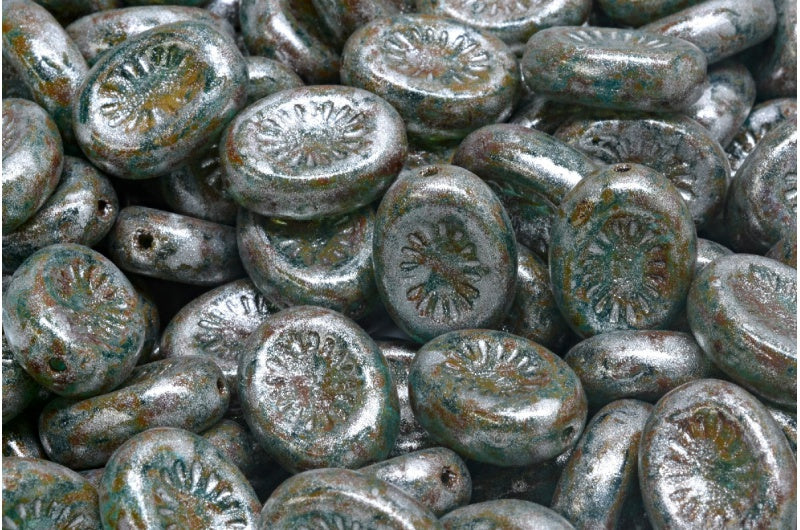 Kiwi Beads, Transparent Aqua Travertin Silver Gray (60010-86800-34301), Glass, Czech Republic