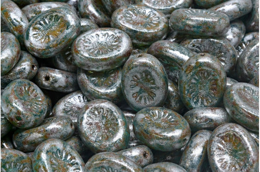Kiwi Beads, Transparent Aqua Travertin Silver Gray (60010-86800-34301), Glass, Czech Republic
