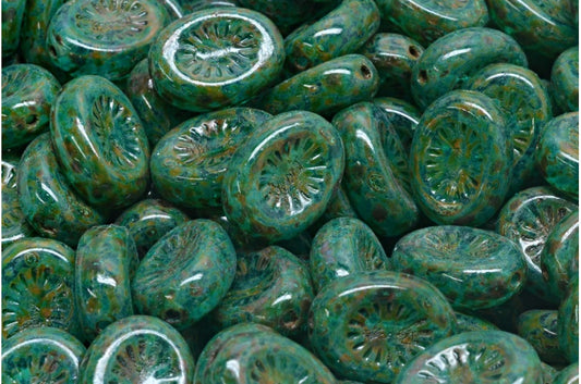 キウイビーズ、透明アクアトラバーチンライトターコイズ（60010-86800-34309）、ガラス、チェコ共和国