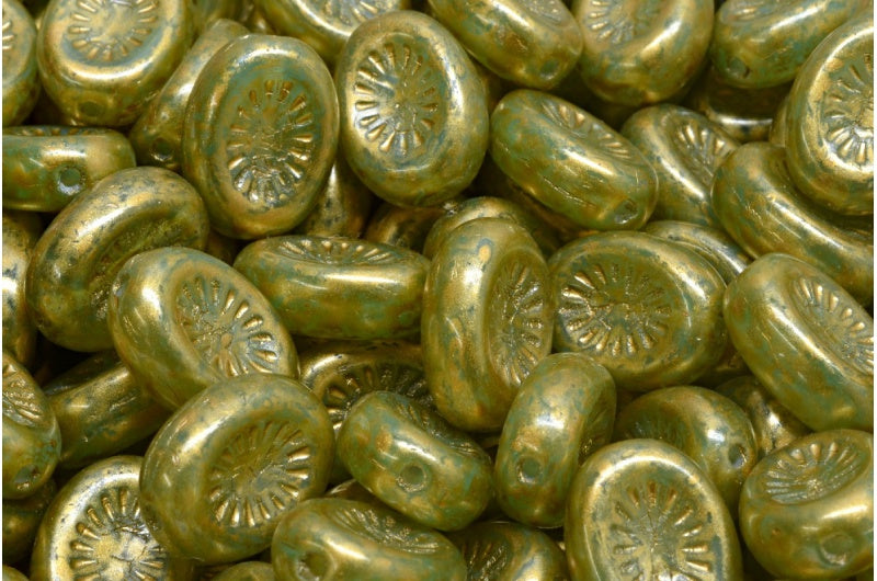 Kiwi Beads, Opal Aqua Gold Splash (61000-86720), Glass, Czech Republic