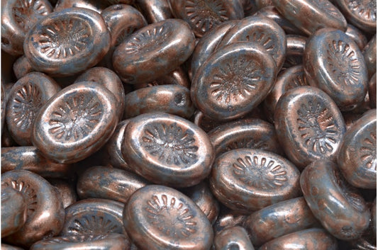 Kiwi Beads, Opal Aqua Copper Splash (61000-86750), Glass, Czech Republic