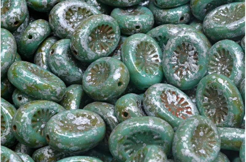 キウイビーズ、ターコイズトラバーチンシルバースプラッシュ（63130-86800-94400）、ガラス、チェコ共和国