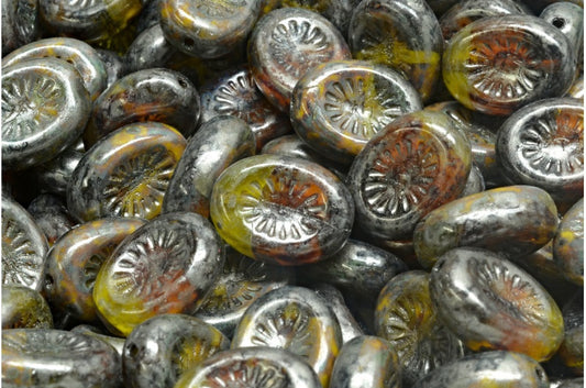 Kiwi Beads, 28305 Travertin Silver Splash (28305-86800-86790), Glass, Czech Republic