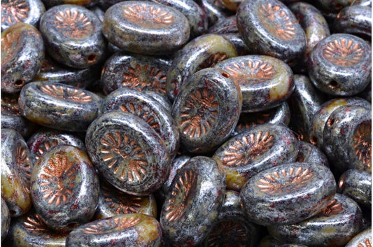 Kiwi beads, 6918 Travertin Copper Lined 34301 (06918-86800-54307-34301), Glass, Czech Republic